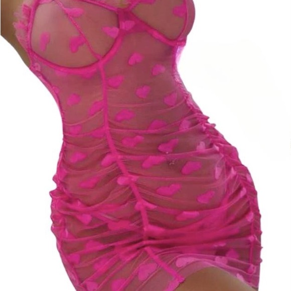 Heart Mesh Underwire Babydoll & Thong Lingerie - Picture 2 of 4